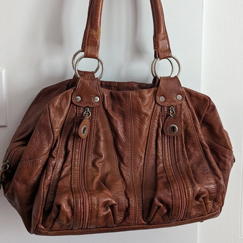 Brazilian cognac leather handbag